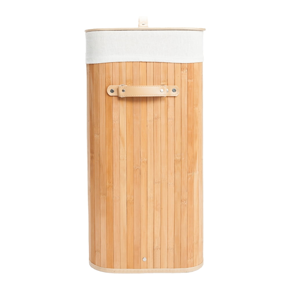 Kepooman Single Lattice Bamboo Foldable Hamper with Lid, Dark Wood Color Kepooman Single Lattice Bamboo Foldable Hamper with Lid, Dark Wood Color