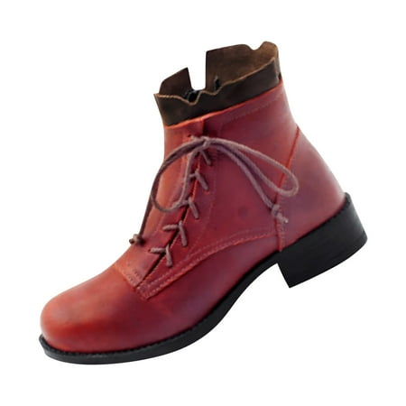 

Yoslce Cowboy Boots for Women Fashion Bandage Zipper Boots Casual Warm Middle Heels Middle Tube Boots Shoes Red 38