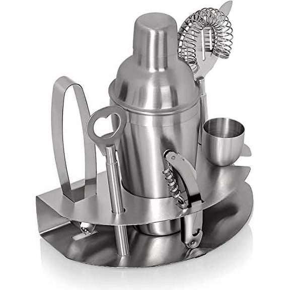 Gifts Infinity® 7 Piece Stainless Steel Bar Set - 18.5 oz Martini & Cocktail Shaker, Stirrer, Strainer, Double Jigger, and Ice Tongs. (2)