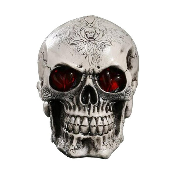 Calavera novedosa con "ojos LED", cabeza de esqueleto humano de resina, decoración para fiestas de Halloween (4 estilos)