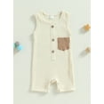 thumbnail image 2 of Wassery Baby Boys Summer Romper Newborn Sleeveless Contrast Color Jumpsuits Infant Ribbed Playsuits, 2 of 8