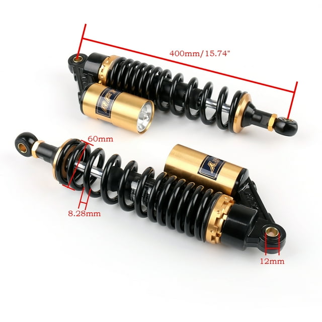 Pair Universal 400mm 15.74" For Motorcycle Shock Absorber Rear Suspension Black&Gold