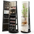 thumbnail image 1 of Costway 360° Swivel Jewelry Cabinet Organizer 3-Color LED Mirror with Built-in Lights Black, 1 of 10