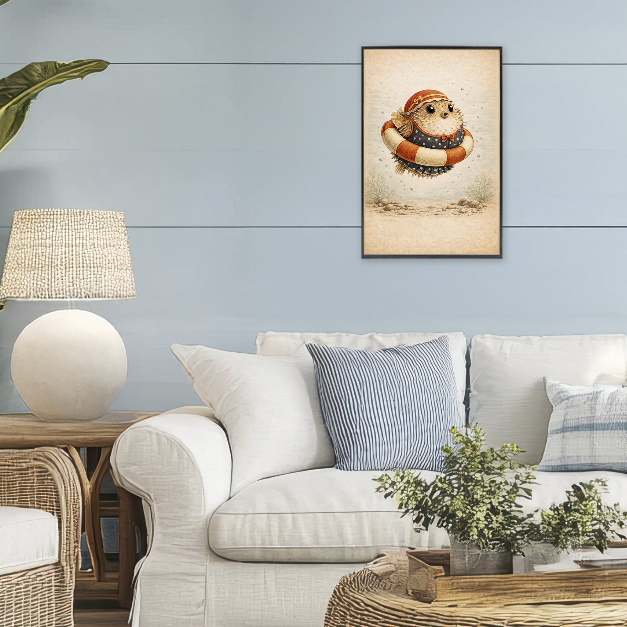 Stupell Industries Pufferfish Of Maritime Bathing Society Black Framed Giclee Art, design by Grotto Studios