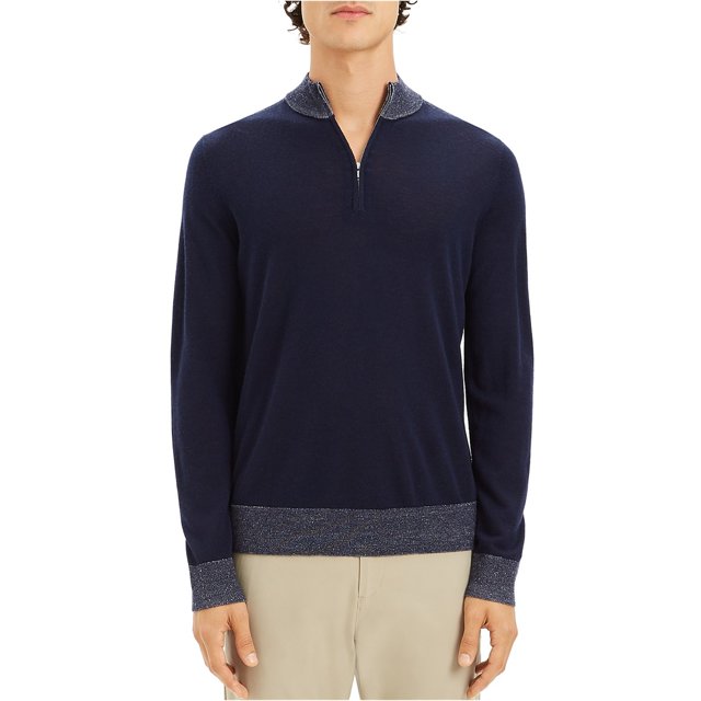 Theory Mens Quarter Zip Pullover Sweater, Azul, Mediano