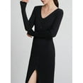 thumbnail image 5 of Women'S V-Neck Front Slit Rib Button Down Sweater Dress Black S, 5 of 7