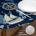 thumbnail image 4 of Ocean Boat Round Fitted Table Cover Sailing Boat Modern Watercraft Anchor Waterproof Table Cloth with Elastic Edge Wipeable Tablecloth for Picnic Camping Party Fits 36"-44" Diameter, 4 of 8
