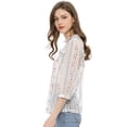 thumbnail image 4 of INSPIRE CHIC Blusa Con Cuello Con Volantes Para Mujer, Blusas Transparentes De Encaje Con Mangas 3/4 Blanco XS, 4 of 6