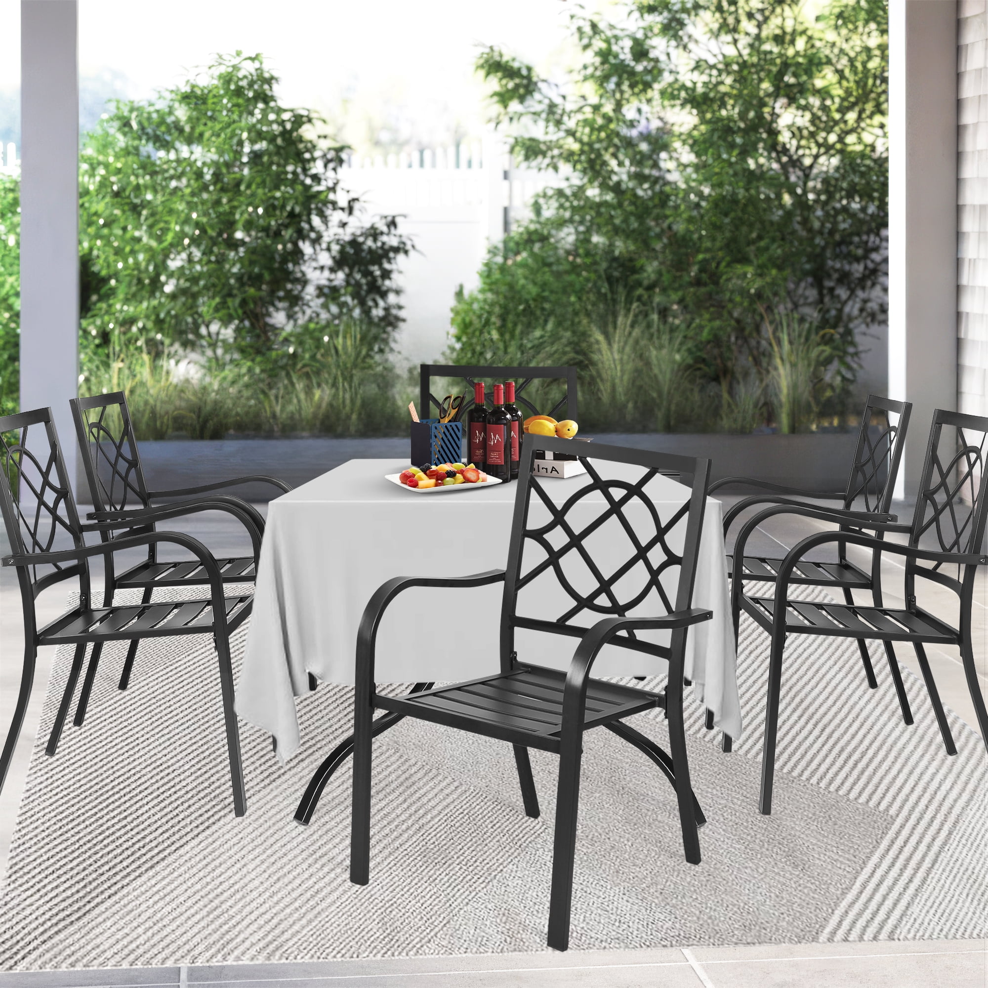 SOLAURA Outdoor Patio Dining Chairs Patio Metal Stackable Chairs Set of 6, Black
