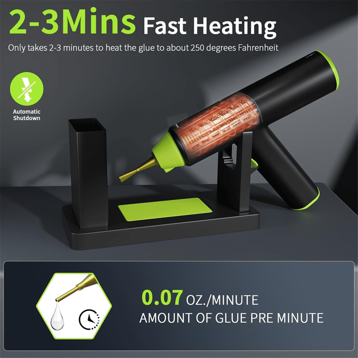 Hot Glue GunSet, Cordless Glue Gunwith Stand USB Rechargeable Preheating Auto Shutoff Hot Melt Glue GunTool for DIY