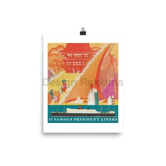 17 Famous President Liners Dollar Steamship Lines 1930. Unframed Vintage Travel Poster