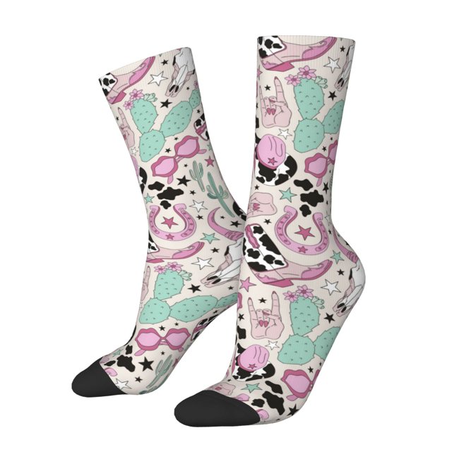 Balery West Cowgirl Disco Calcetas Largas con Estampado para Hombre y Mujer – Suaves y Transpirables, Talla Única (US 5-11)