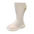 thumbnail image 5 of Girls Wide Calf Riding Boots Sweet Pearl Bowknot Splice Leather Round Toe Lug Sole Size Zipper Tall Booties Beige 11.5 Little Kid, 5 of 5