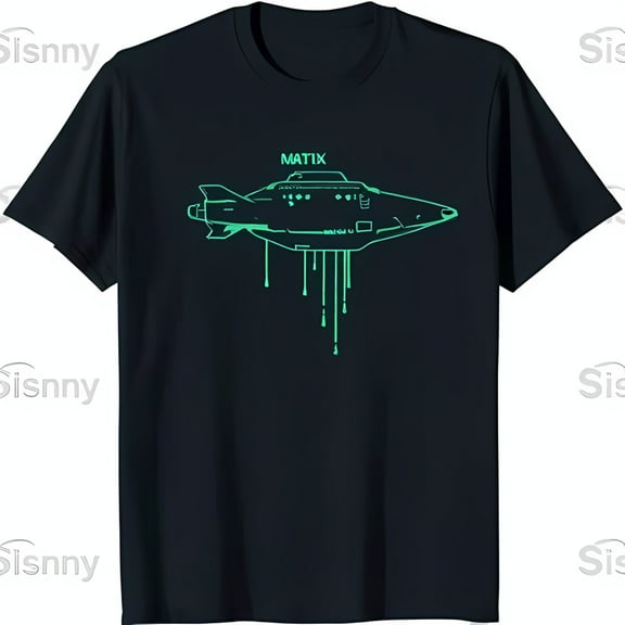 Futuristic Spaceship Black T-Shirt with 'MATIX' Design Unique Graphic Tee