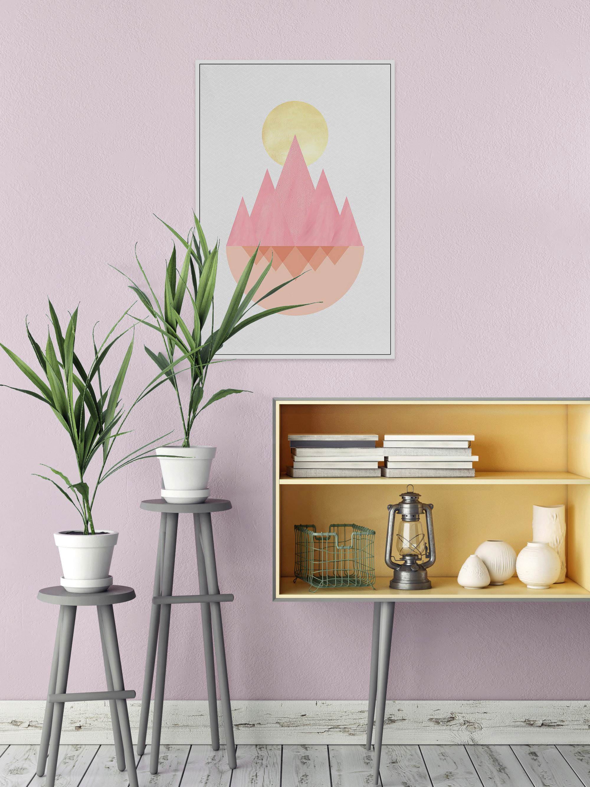 Sunset Mountain Floater Framed Painting Print on Canvas
