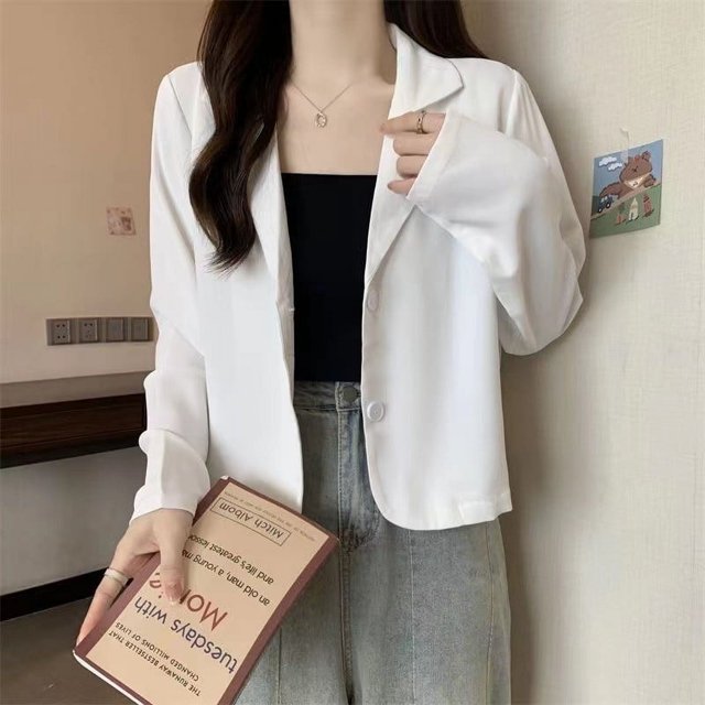 khaki Small Suit Jacket Women‘s Spring and Autumn 2024 New Korean Style All-match Design Sense Small Short Top
