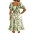 thumbnail image 7 of VBVC Women's Smocked Square Neck Floral Midi Dress , Ladies' Short Puff Sleeve A-Line Dress , Summer Ruffle Hem Swing Dress For Women, S-5XL, 7 of 7