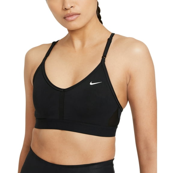 Nike Womens Black Indy V-Neck Light-Support Training Padded Sports Bra Size S