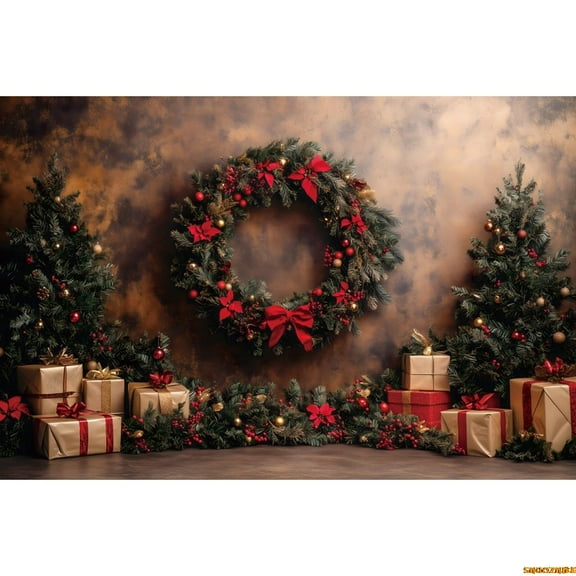 Merry Christmas Backdrop for Photography Winter Christmas Tree Wreath Arch Gifts Xmas Eve Kids Family Portrait Photo Background