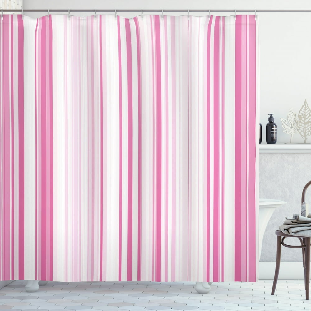 Light Pink Shower Curtain, Vertical Striped Abstract Color Bands