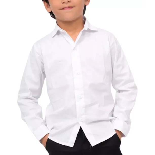 Camisa Escolar Manga Larga Blanca Infantil Uniforme Niños