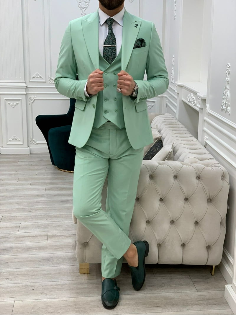 GentWith Gent With Mens Light Green 3 Piece Slim Fit Suit, Italian Designed Coat Pants, Wedding Groom Party Wear Suit, Men's, Size: US 36 GentWith Gent With Mens Light Green 3 Piece Slim Fit Suit, Italian Designed Coat Pants, Wedding Groom Party Wear Suit, Men's, Size: US 36
