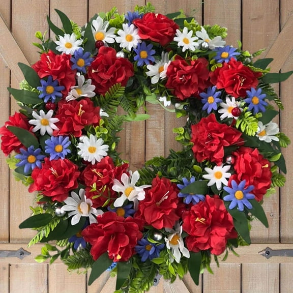 Nkmbld 4th of July Patriotic Wreaths, Independence Day Wreath Front Door Artificial Flower Wreath Hanging Decorations for Indoor Outdoor Wall Window Decor