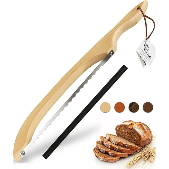 CozyNestFinds 16.5” Bread slicer for Homemade Bread, Serrated Bread Knife for homemade bread with Bow Design, Premium Bread Knife, Bread Slicer, Bread Cutter for Bagels, Baguettes, Natural Wood