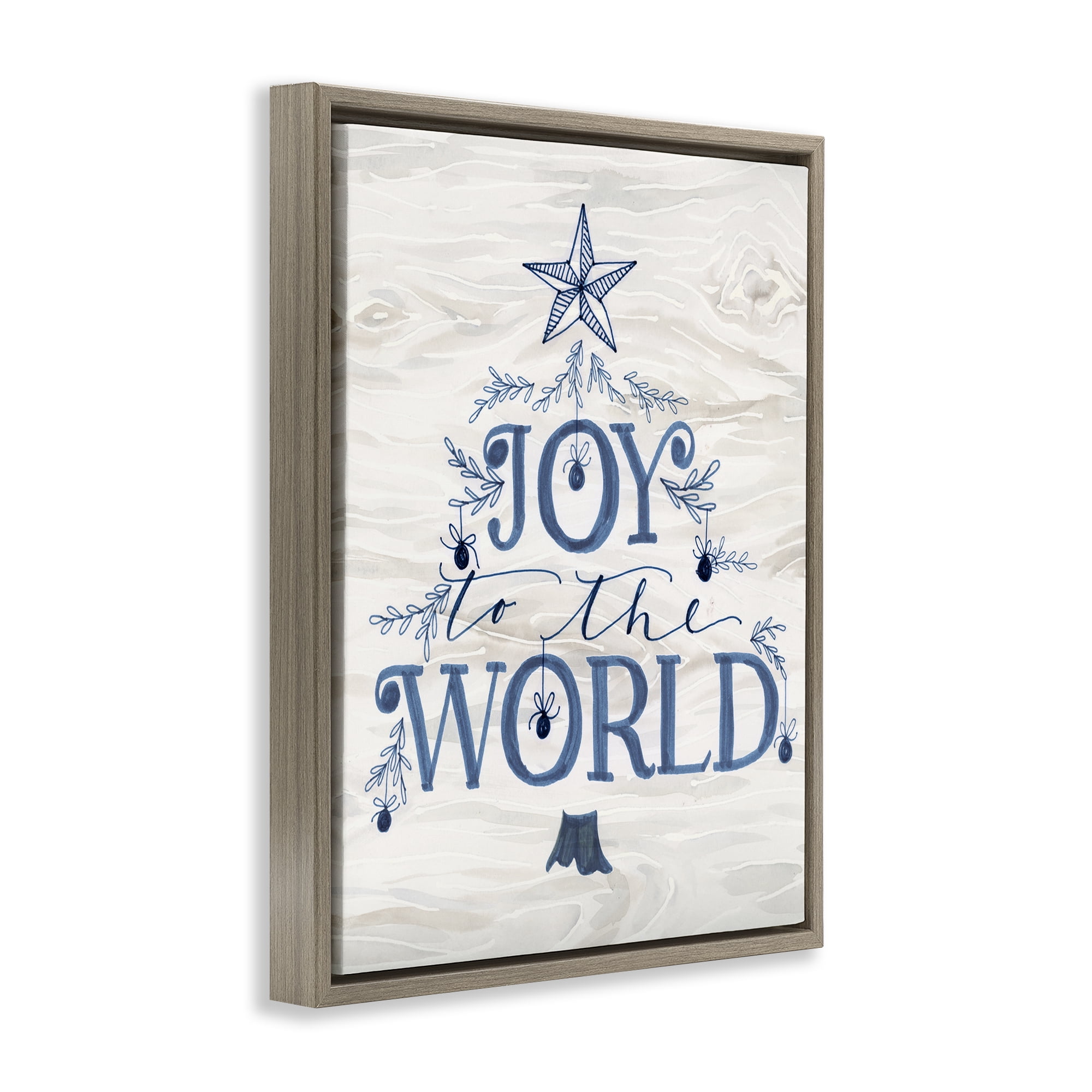 Stupell Industries Joy To World Tree Holiday Painting Brown Floater Framed Canvas Art Prints Wall Art, 25 x 31