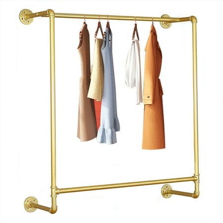 Miumaeov Gold Clothes Display Rack Iron Industrial Pipe Wall Mounted Dress Bridal Garment Retail Display Closet Organization