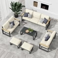thumbnail image 3 of Heynemo Aluminum Patio Furniture, 6 Piece Metal Outdoor Furniture Set with Coffee Table & Ottomans, Modern Patio Sofa Sets Outdoor Conversation Set for Pool Garden Porch Backyard, Beige, 3 of 9
