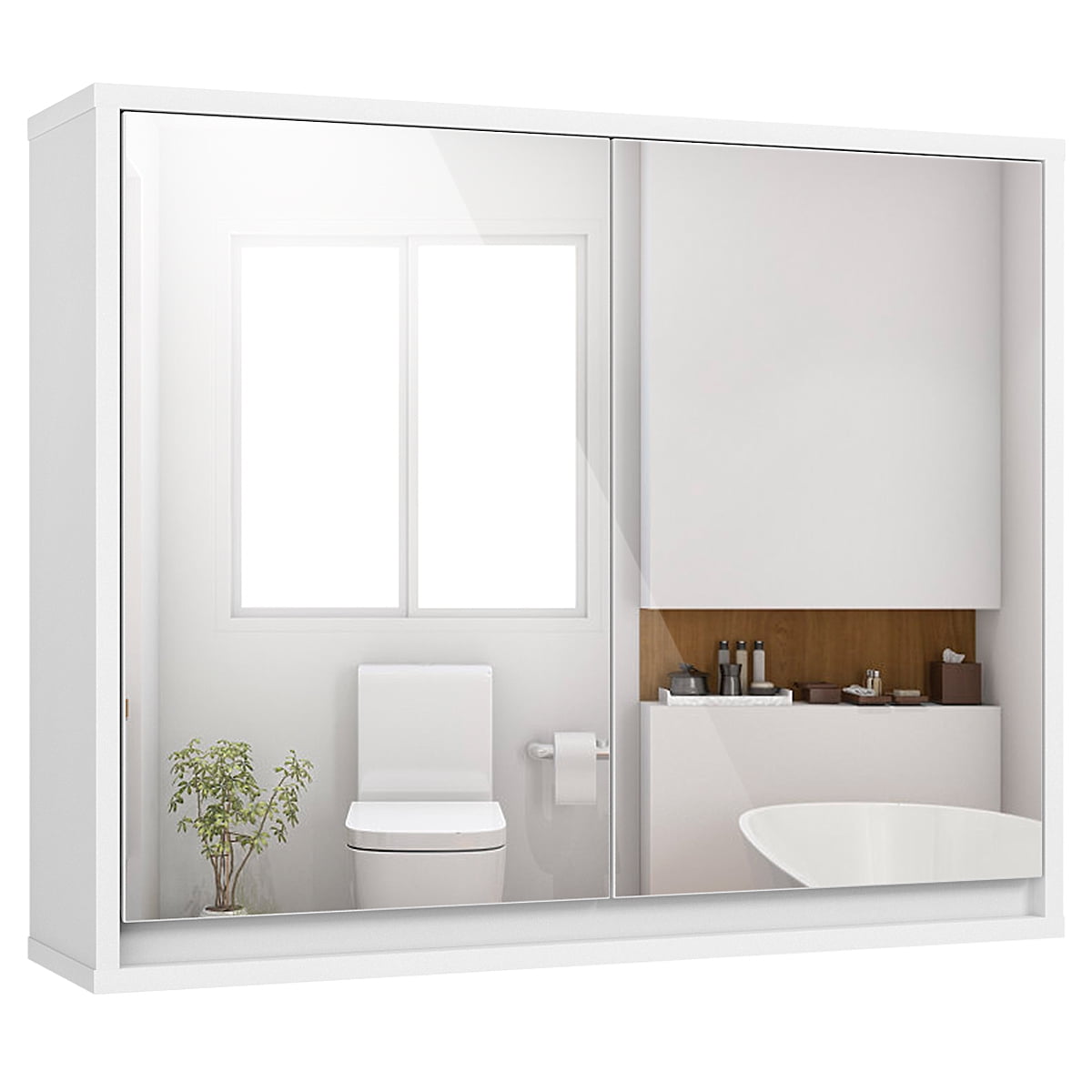 Costway Wall Mounted Bathroom Storage, Bathroom Wall Mount Medicine Cabinet Storage With Mirror Doors Shelf