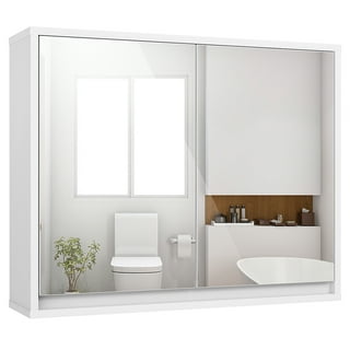 Basicwise Wall Mount Bathroom Mirrored Storage Cabinet With Open Shelf  2  Adjustable Shelves Medicine Organizer Storage Furniture (white) : Target