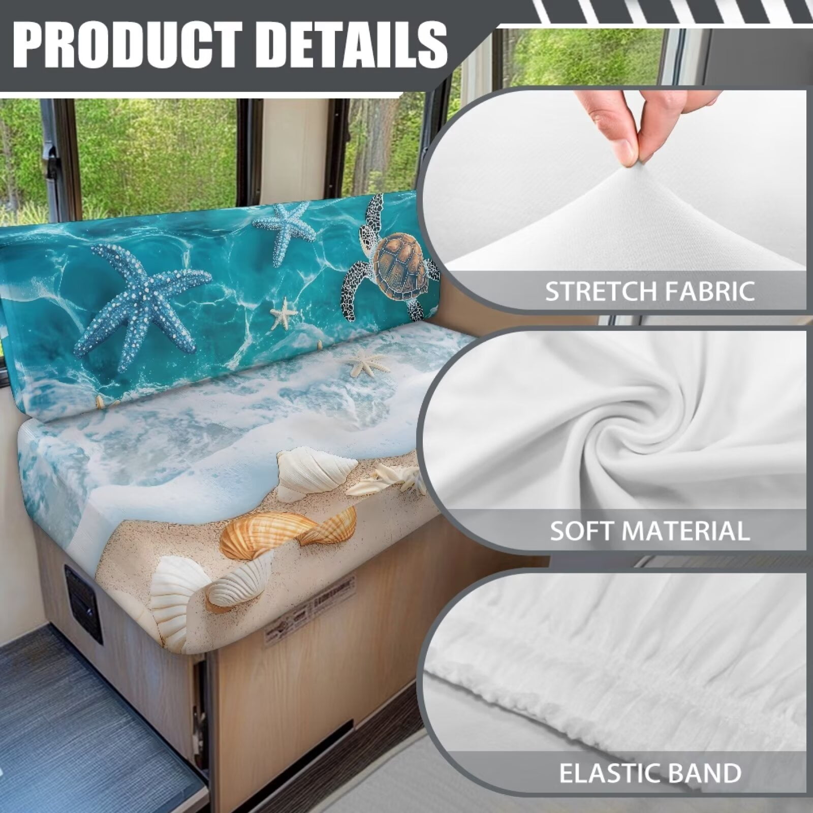 Uorisanigo RV Dinette Cushions Stretch Beach Turtle Camper Seat Cushion Slipcovers Washable Camper Sofa Chair Cover Furniture Protector Cushion Covers for Couches
