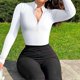 thumbnail image 5 of 2026 Women Front Zip Bodysuits Round Neck Bodycon Ribbed Bodysuit Shapewear For Casual Daily Home Wear, 5 of 5