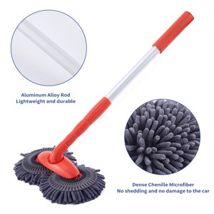 car wash brush,Chenille With Pole Dual Head Mop With Car Brush Head Car Rotatable Dual Microfiber Mop Tool Pole Rotatable