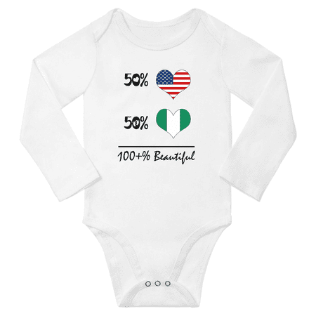 

50% Nigerian + 50% American = 100+% Beautiful Nigeria Baby Long Sleeve Bodysuit (White 18 Months)