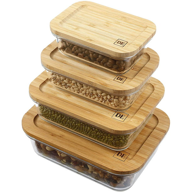 Eco Friendly Bamboo Wooden Lids, Clear Storage Boxes With Wooden Lids