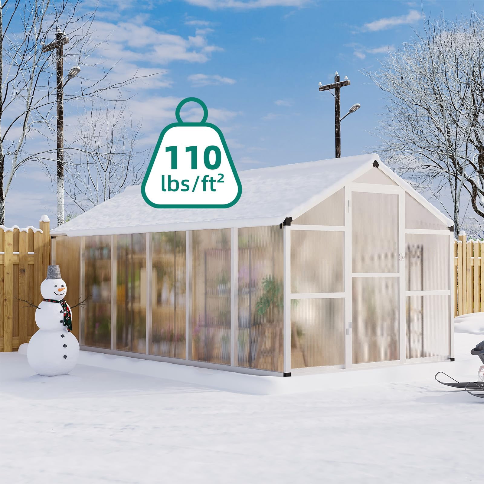 Yeshouse Walk-In 8x12 FT Polycarbonate Greenhouse, Sturdy Aluminum Frame, Swing Door & Vent Windows for Backyard