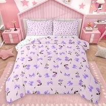 Homewish Purple Bowknot Floral Bedding Comforter Set,Country Floral Twin Comforter Sets,Lovely Bow Knot Bedding Set For Men Women,Breathable Home Decor Reversible,2 Pieces