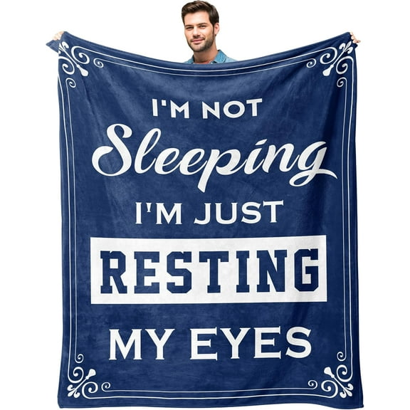 Birthday Gifts for Men, Dad Gifts for Birthday, Anniversary Retirement Present for Men Grandpa, Dad Husband Blanket, I''m Not Sleeping, I''m Just Resting My Eyes Blanket (Navy Blue, 80x60inches)