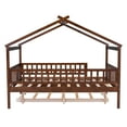 thumbnail image 6 of Harper & Bright Designs Full Size Wooden House Bed with Trundle, Wood Montessori Daybed Frame with Roof and Safety Guardrail, Walnut, 6 of 12