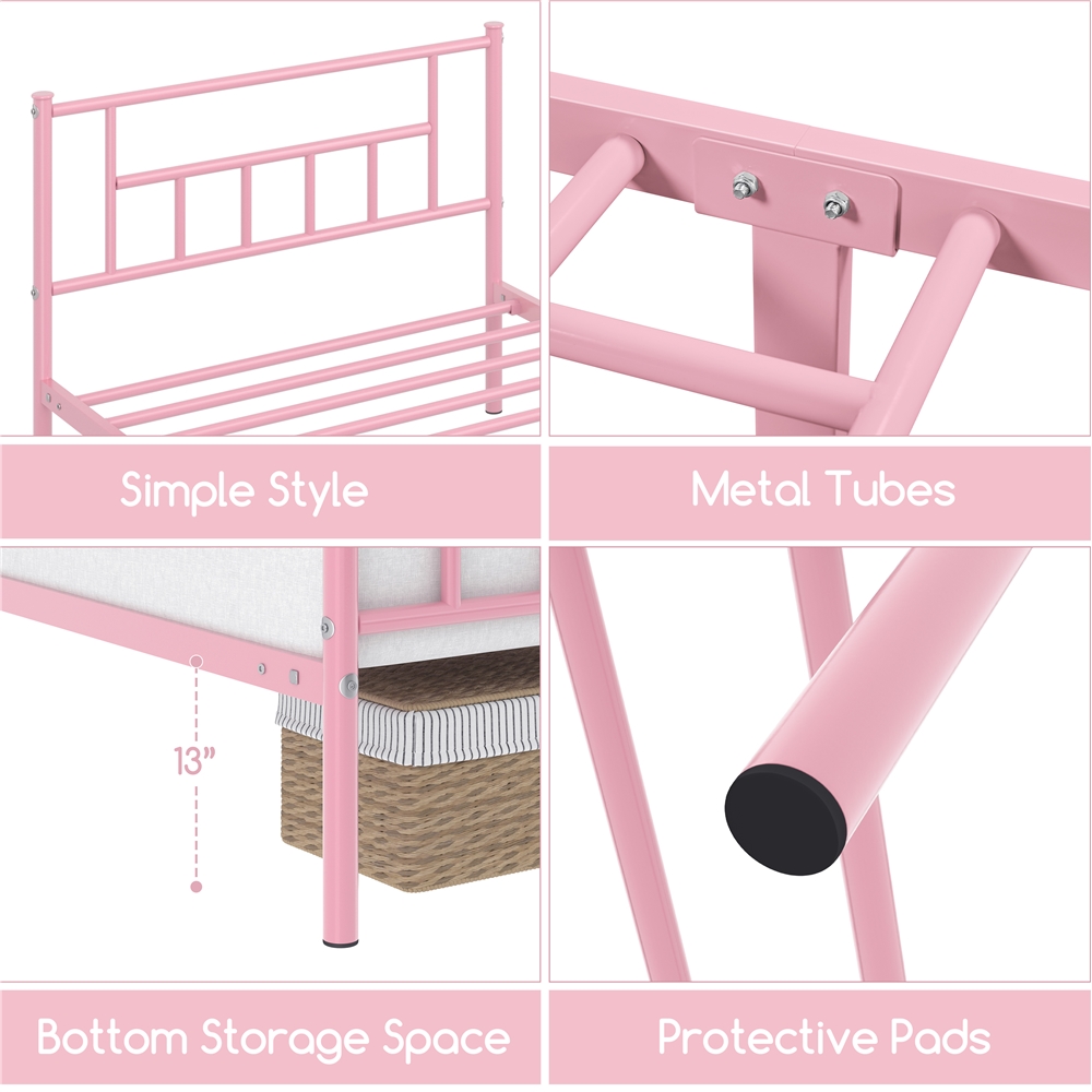 Yaheetech Metal Platform Bed Frame with Headboard & Footboard,Twin XL,Pink - image 3 of 9