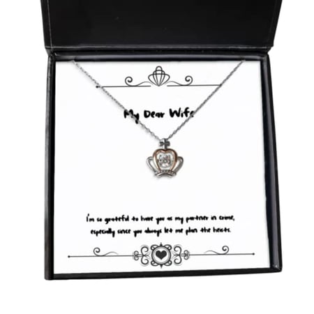 Useful Wife Gifts, I'm so grateful to have you as my partner in crime,, Unique Idea Holiday Crown Pendant Necklace From Wife, , Unique wife gifts, Unique gifts for wife, Best wife gifts, Cool wife