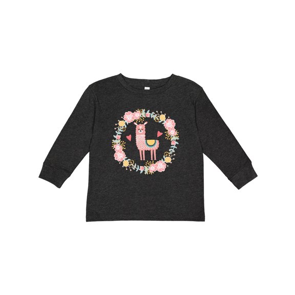 Inktastic Llama Rose Flower Wreath Girls Long Sleeve Toddler T-Shirt