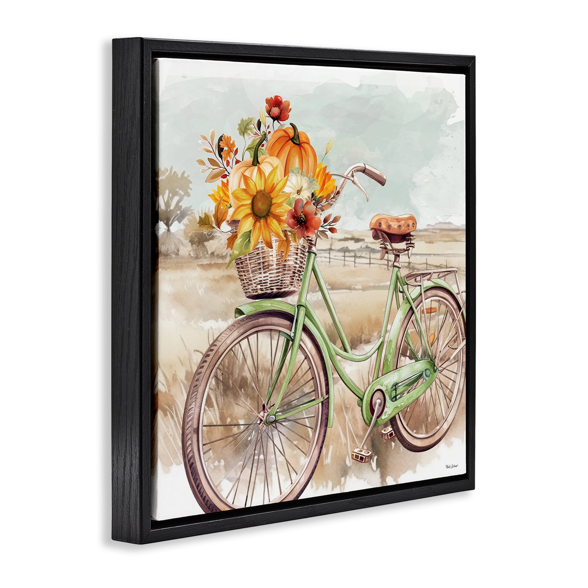 Stupell Industries Fall Florals Bicycle Botanical & Floral Painting Black Floater Framed Canvas Art Prints Wall Art, 18 x 18
