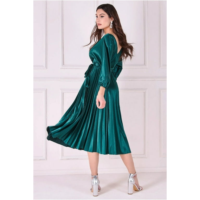 Emerald green satin pleated skirt cheap