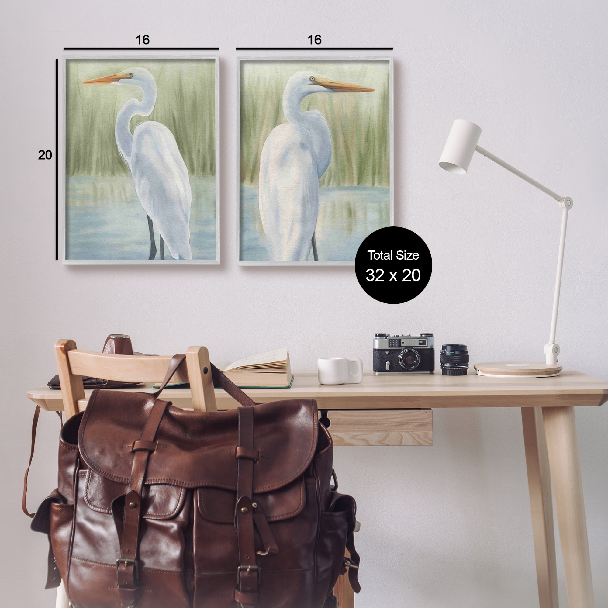 Stupell Industries Egrets in Marshland Animals & Insects Painting Gray Framed Art Print Wall Art, 16 x 20, Set of 2