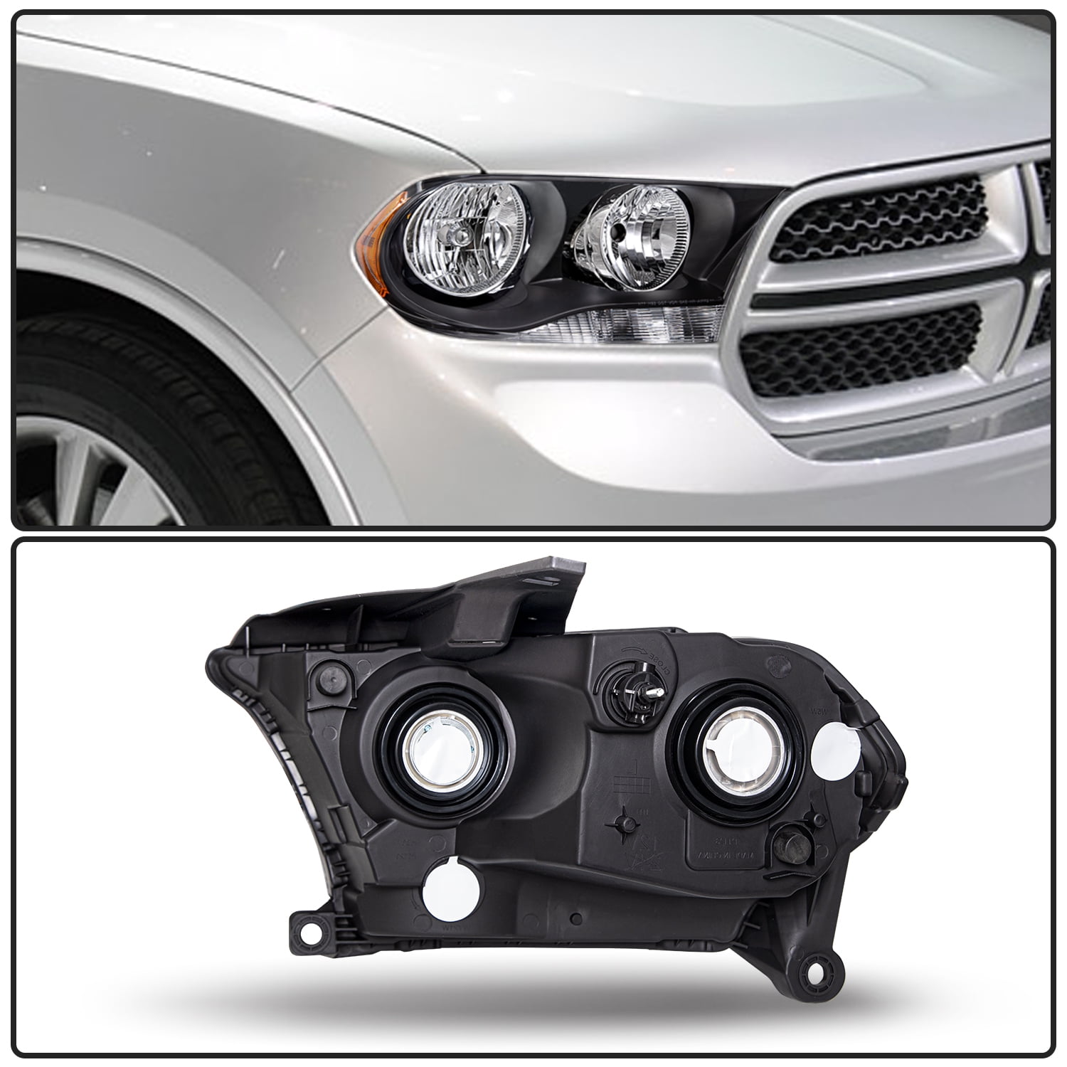 FOR 2011 2012 2013 DODGE DURANGO HALOGEN HEADLIGHTS BLACK HOUSING HEADLAMPS 2PC