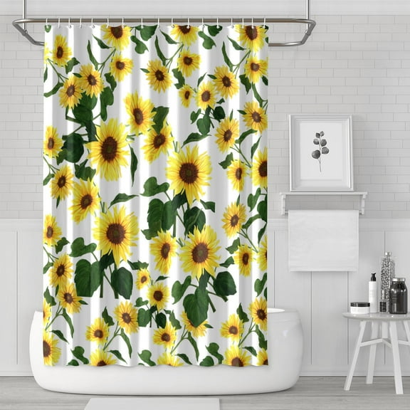 Watercolor Sunflower Shower Curtain, Artistic Floral Boho Waterproof Bathroom Curtain with Rustic Design 72x72 Inch